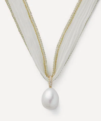 Mizuki 14ct Gold White Silk And Diamond Pearl Necklace