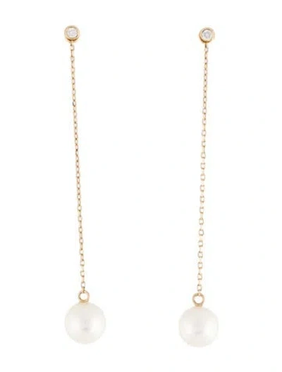 Pre-owned Mizuki 14k Pearl & Diamond Dangle Earrings In Multi
