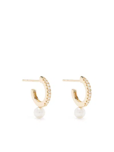 Mizuki 14k Yellow Gold Diamond Pearl Hoop Earrings