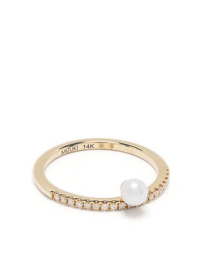 Mizuki 14k Yellow Gold Sea Of Beauty Diamond And Pearl Ring