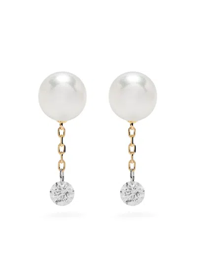Mizuki 14k Yellow Gold Sea Of Beauty Pearl And Diamond Earrings