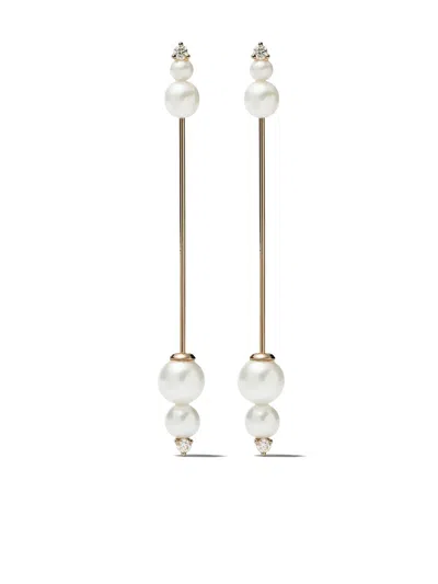 Mizuki 14kt Gold Sea Of Beauty Diamond Pearl Long Earrings