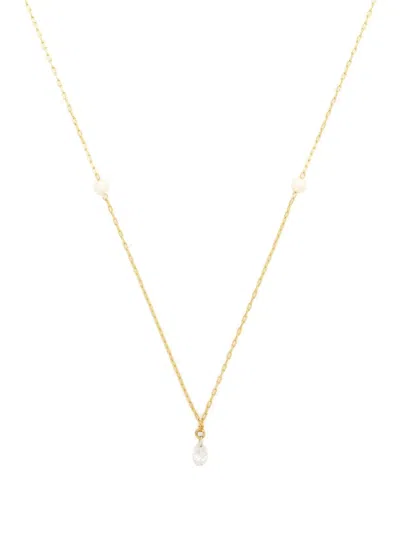 Mizuki 14kt Yellow Gold Akoya Pearl Diamond Drop Necklace