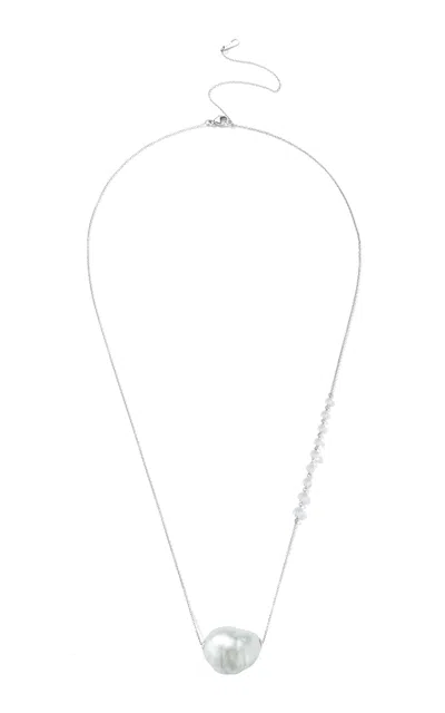 Mizuki 18k White Gold Pearl And Diamond Necklace In Gold