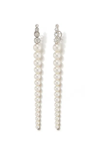 Mizuki 18k White Gold Pearl And Rose Cut Diamond Earrings In Gold