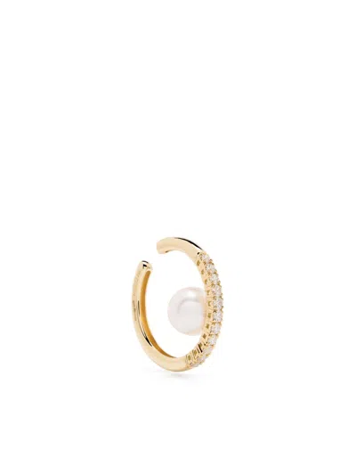 MIZUKI 18K YELLOW GOLD AKOYA PEARL AND DIAMOND EARCUFF