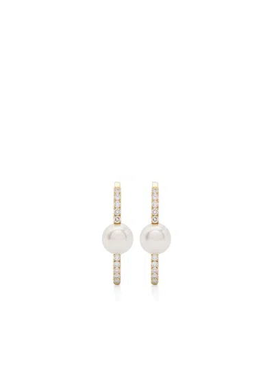 MIZUKI 18K YELLOW GOLD AKOYA PEARL AND DIAMOND EARRINGS