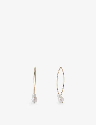 Mizuki Womens 14kt Yellow Gold Small 14ct Yellow-gold And Double Akoya Pearl Open Marquis Earrings