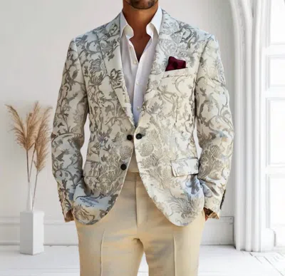 Mizumi Couture Embroidered Sport Blazer In White And Gray In Multi