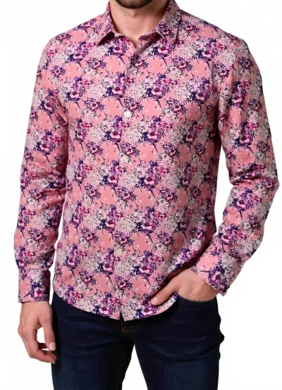 Mizumi Couture Kama Modern Fit Long Sleeve Button Down In Floral In Pink