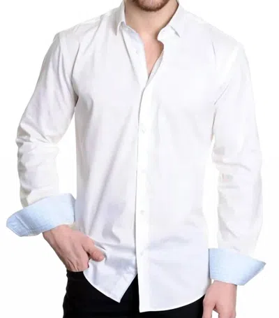 Mizumi Couture Kama Slim Fit Dress Shirt In White And Blue