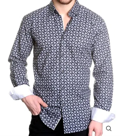 Mizumi Couture Slim Fit Business Casual Dress Shirt In Black And White In Blue