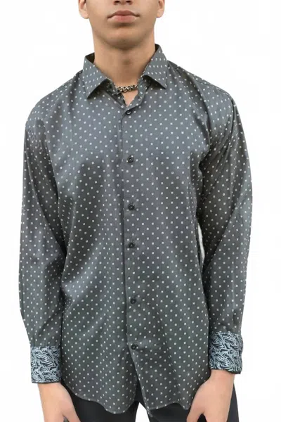 Mizumi Couture Slim Fit Dress Shirt In Grey Dots In Multi
