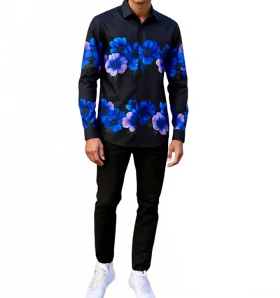 Mizumi Couture Slim Fit Long Sleeve Shirt In Floral In Blue
