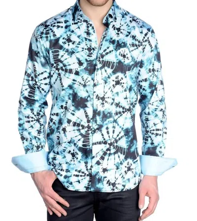Mizumi Couture Tie Dye Dress Shirt In Teal In Blue