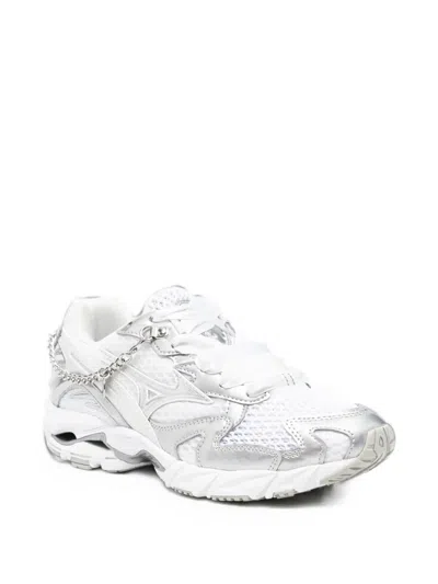 Mizuno Chain-embellished Mesh Sneakers In Silver