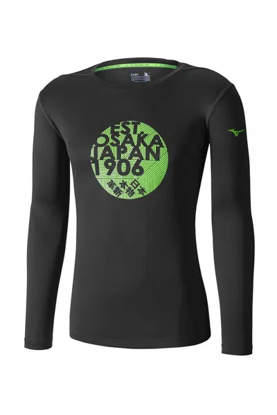 Mizuno Core J2ga652209 Shirt Men Black Graphic Crew Neck Performance Long Sleeve