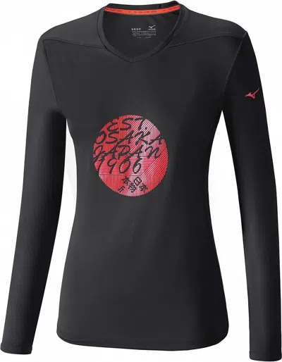 Mizuno Core J2ga672209 Running Shirt Men's Black Graphic V-neck Long Sleeve