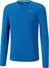 Mizuno Impulse Core J2ga752028 Running Shirt Men Blue Crew Neck Long Sleeve Tee In Blue