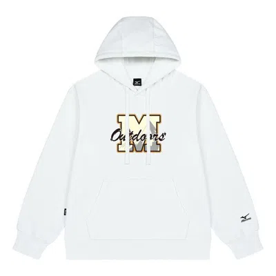 Mizuno Logo Print Hoodie 'white' In Blue