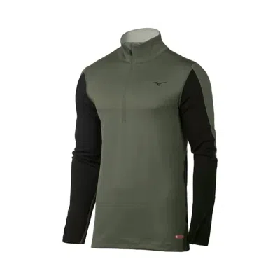 Mizuno Men's Breath Thermo Half Zip Top In Beetle/black In Green