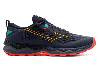 Pre-owned Mizuno Men's  Wave Daichi 9 Trail Sneakers In Baritone Blue/citrus