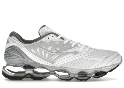 Pre-owned Mizuno Men's  Wave Prophecy Long Sleeve Sneakers In White/silver/harbor Mist