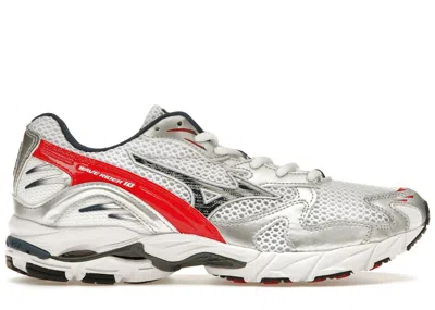 Pre-owned Mizuno Men's  Wave Rider 10 Og Pack Sneakers In White/insignia Blue/high Risk Red