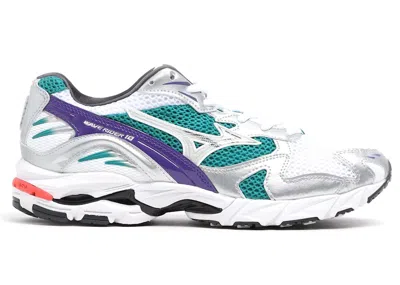 Pre-owned Mizuno Men's  Wave Rider 10 Silver Sneakers In White/teal/purple