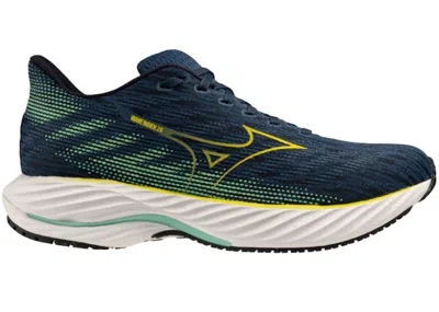 Pre-owned Mizuno Men's  Wave Rider 28 Navy Sneakers In Blue/green/yellow