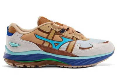 Pre-owned Mizuno Men's  Wave Rider Beta Digawel Sneakers In Beige/blue/brown