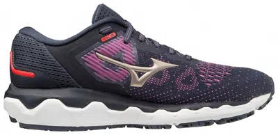 Mizuno Men's Wave Horizon 5 Running Shoes In Pop Violet-platinum Gold In Black