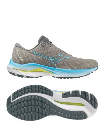 Mizuno Men's Wave Inspire 19 Running Shoes In Ghost Gray/jet Blue/bolt 2 Neon In Grey