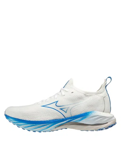MIZUNO MEN'S WAVE NEO WIND SHOE IN UNDYED WHITE-PEACE BLUE