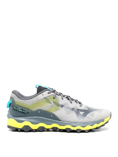 Mizuno Wave Daichi 7 Sneaker In Ghost Grey / Ombre Blue / Bolt 2