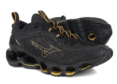 Pre-owned Mizuno Wave Prophecy 13 Men's Running Shoes Sports Training Black J1gc245132 In Black / Gold / Metallic Gray