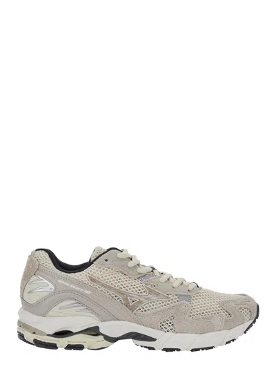 Mizuno Wave Rider 10 Unisex Tech Fabric Sneakers With Cushioned Sole In Beige