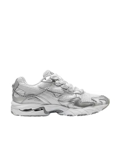 Mizuno Wave Rider Chain-link Metallic-effect Sneakers In White
