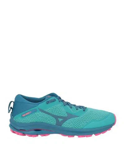 Mizuno Wave Rider Tt Wos Woman Sneakers Emerald Green Size 6.5 Synthetic Material, Textile Fibers In Blue