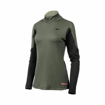 Mizuno Women's Breath Thermo Half Zip Top In Beetle/black In Green