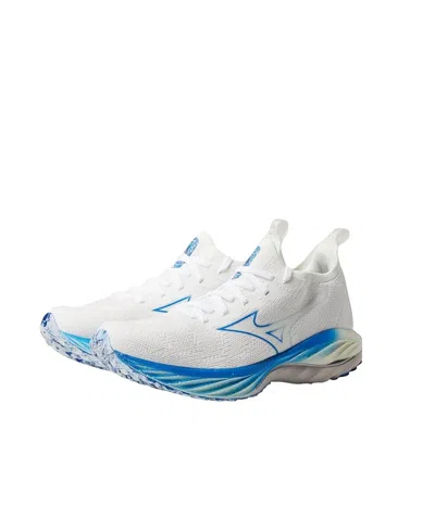 MIZUNO WOMEN WAVE NEO WIND RUNNING SHOE IN UNDYED WHITE-PEACE BLUE