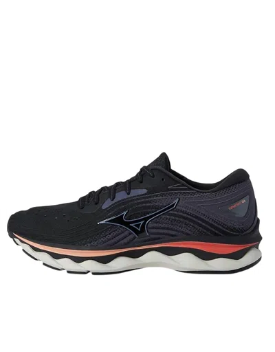 MIZUNO WOMEN'S WAVE SKY 6 SHOE IN BLACK/FLASH SILVER