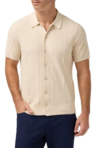 Mizzen + Main Mizzen+main Ashe Cotton Blend Performance Short Sleeve Button-up Sweater In Neutral