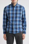 Mizzen + Main City Flannel Button Down Shirt In Denim Blue William Plaid In Blue
