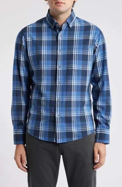 Mizzen + Main City Flannel Button Down Shirt In Denim Blue William Plaid