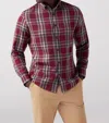 Mizzen + Main City Flannel Twill Button Down Shirt In Garnet Plaid In Burgundy