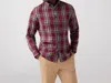 Mizzen + Main City Flannel Twill Button Down Shirt In Garnet Plaid In Burgundy