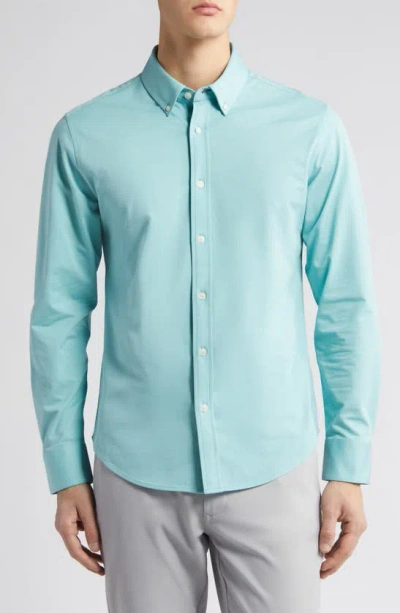Mizzen + Main Ellis Solid Knit Button-down Shirt In Turquoise Aqua