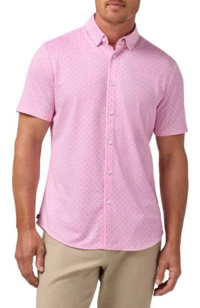 Mizzen + Main Mizzen+main Halyard Geo Print Short Sleeve Performance Button-up Shirt In Pink