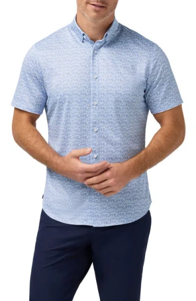 Mizzen + Main Mizzen+main Halyard Palm Print Short Sleeve Performance Button-up Shirt In Blue
